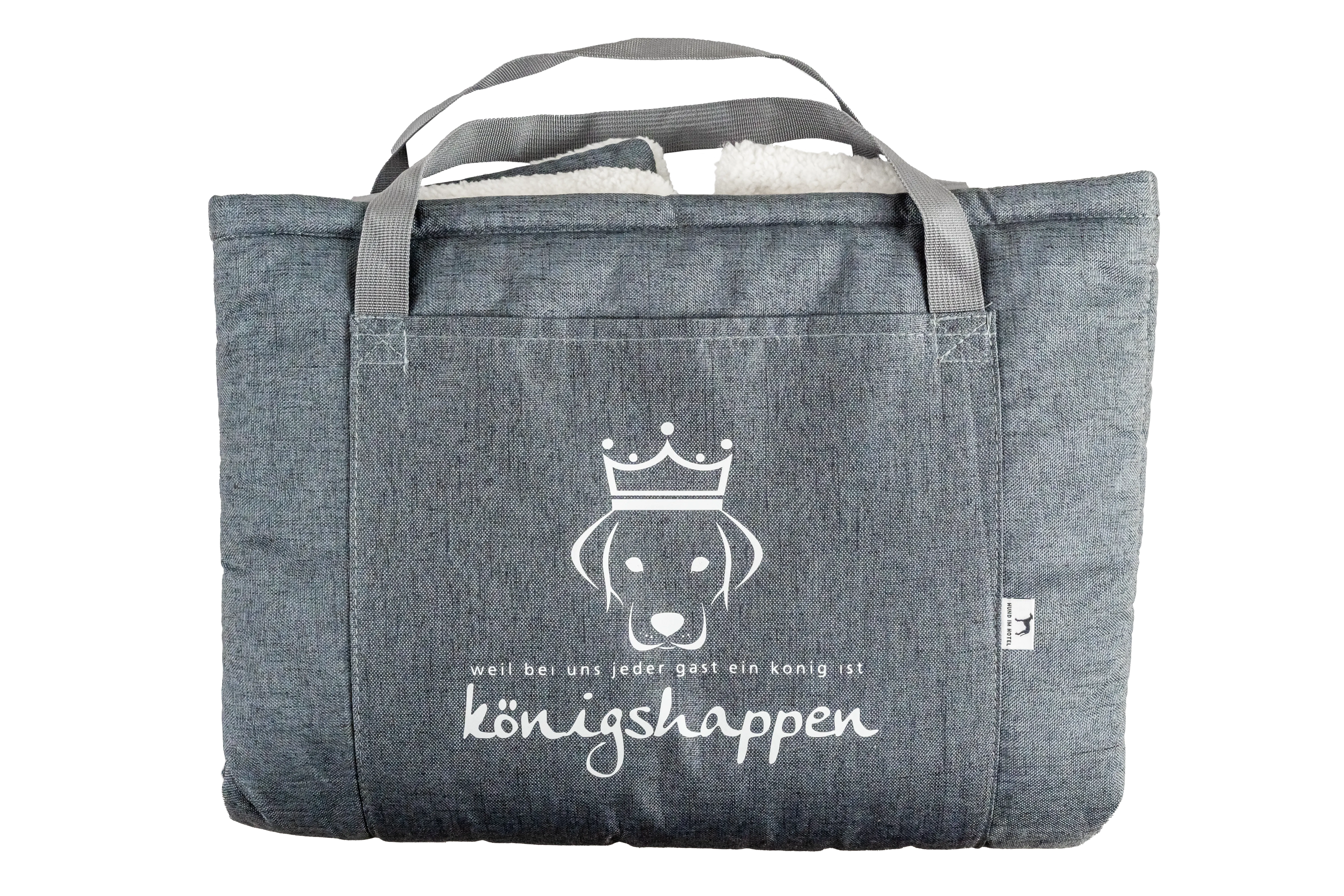 Hundedecke Teddyplüsch – waschbar, grau/weiß — Teddyplüsch mit Krone