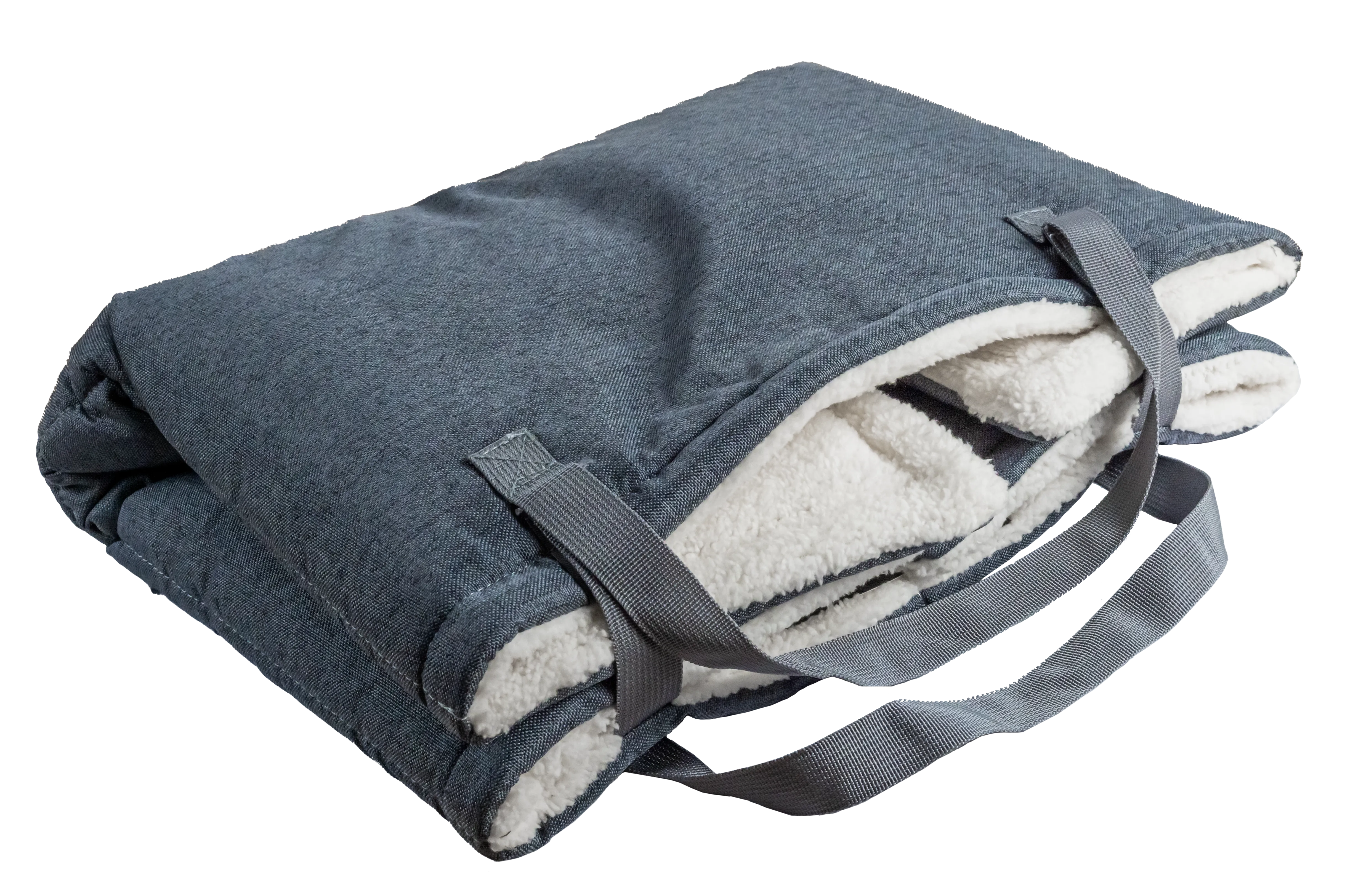 Hundedecke Teddyplüsch – waschbar, grau/weiß — Rückseite