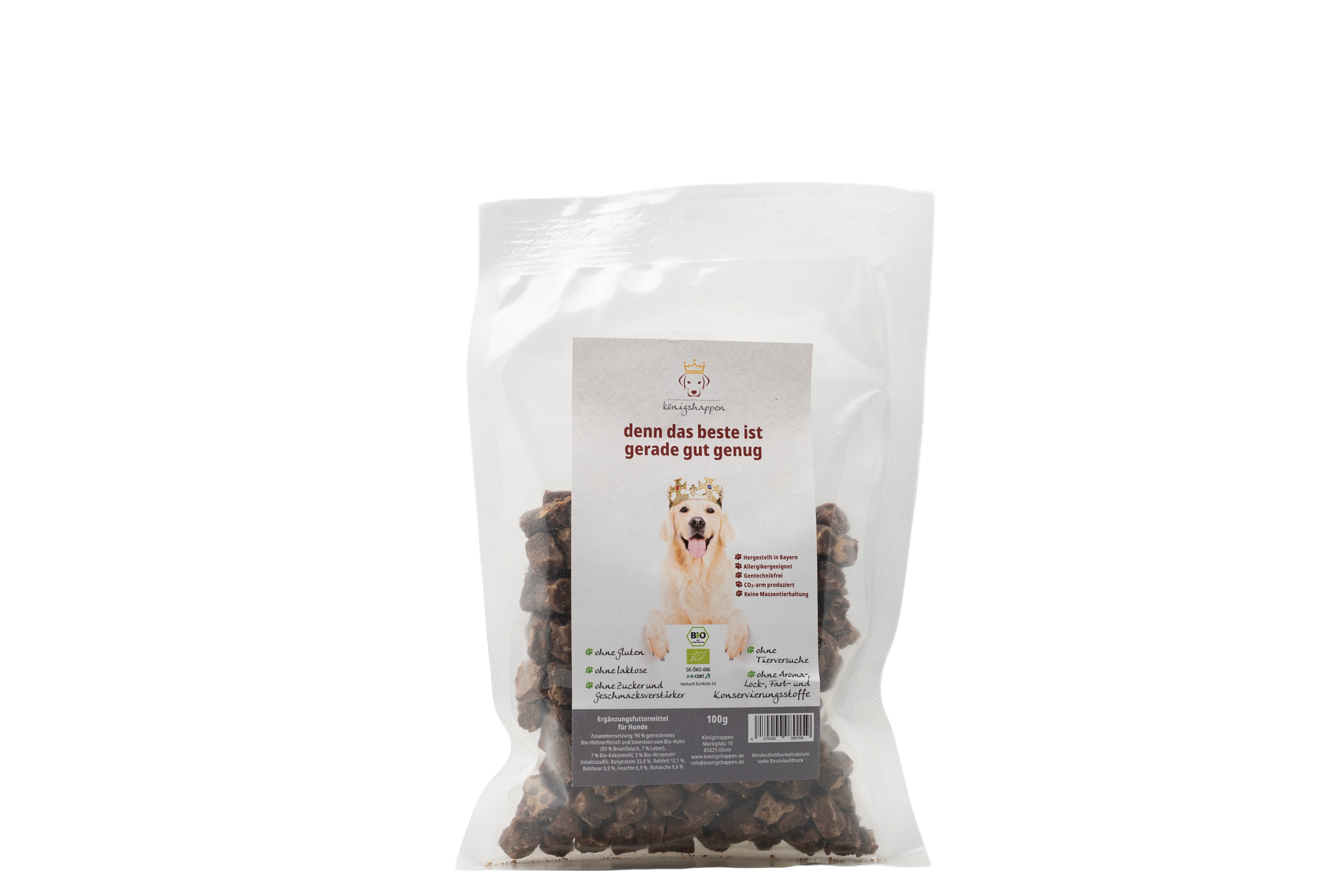 Bio-Hundeleckerli Huhn 100 g – für unterwegs — Bio-Hühnchen-Leckerli
